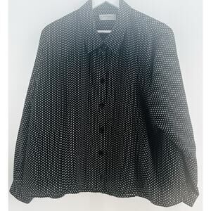 Liz Claiborne Black White Polka Dot Chiffon Button Size 18W Blouse W1020